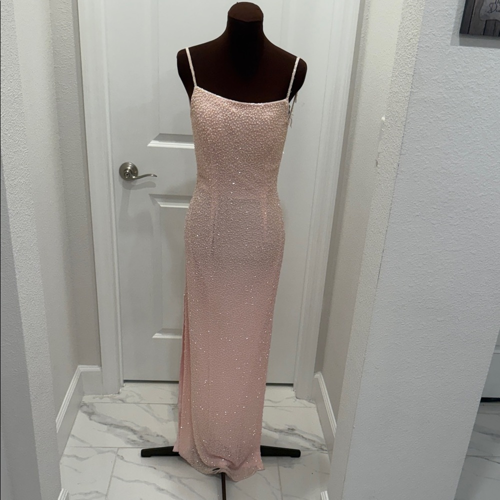 Vintage Andretti Donatello baby pink Dress beaded maxi size medium open back